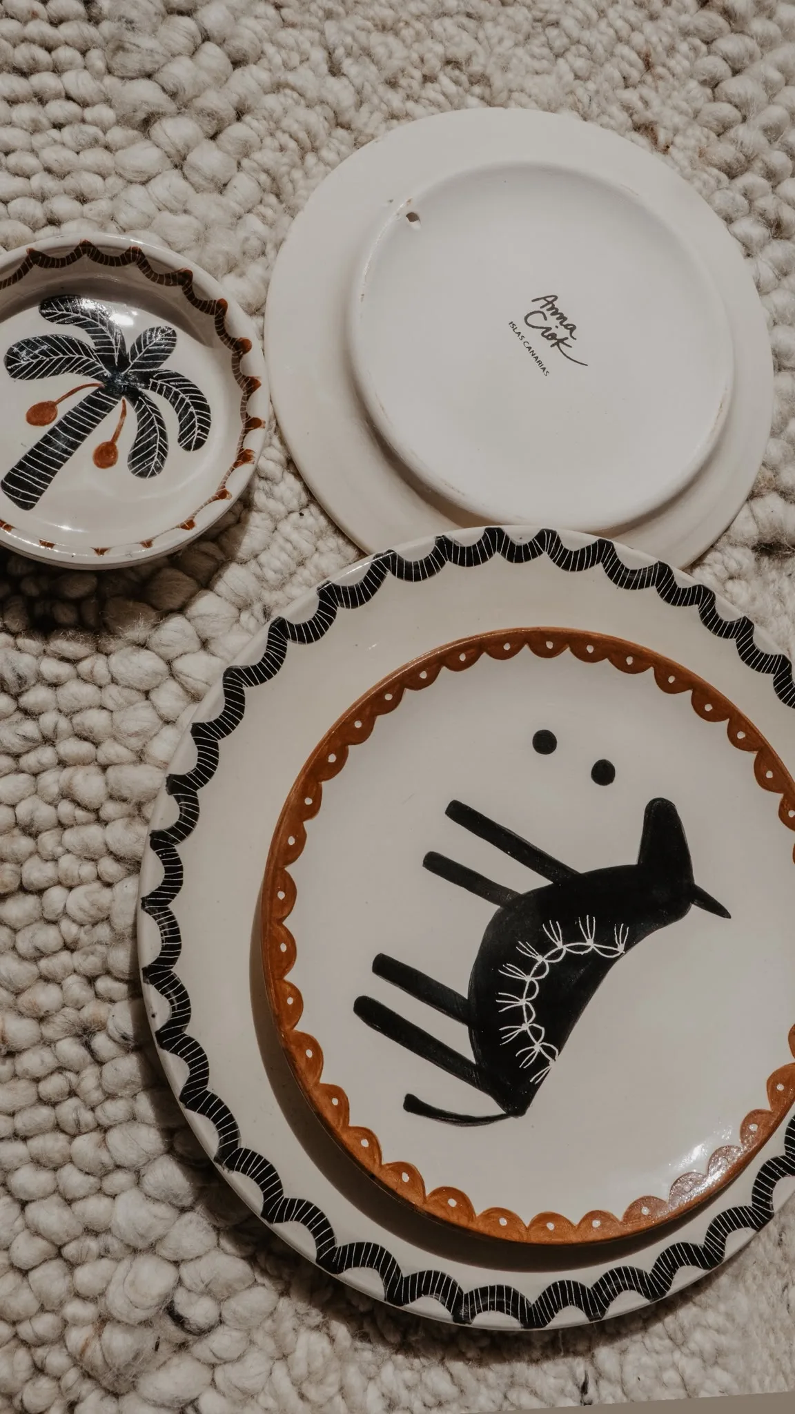 Anna Ciok plates on a woven rug